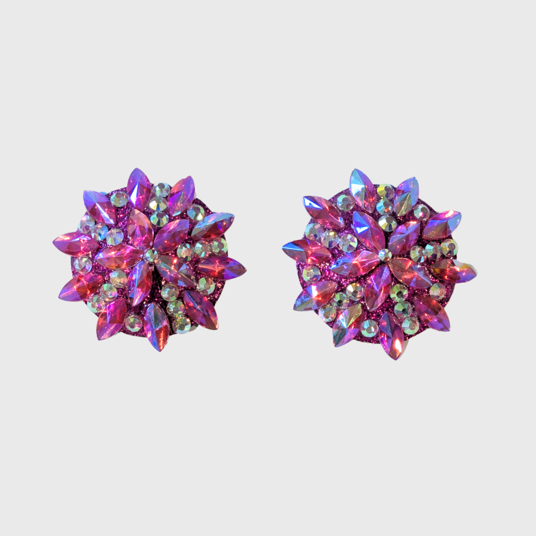 Pointed Navette Hot Pink AB Circle Pasties 4.0cm