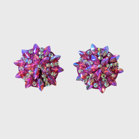 Pointed Navette Hot Pink AB Circle Pasties 4.0cm