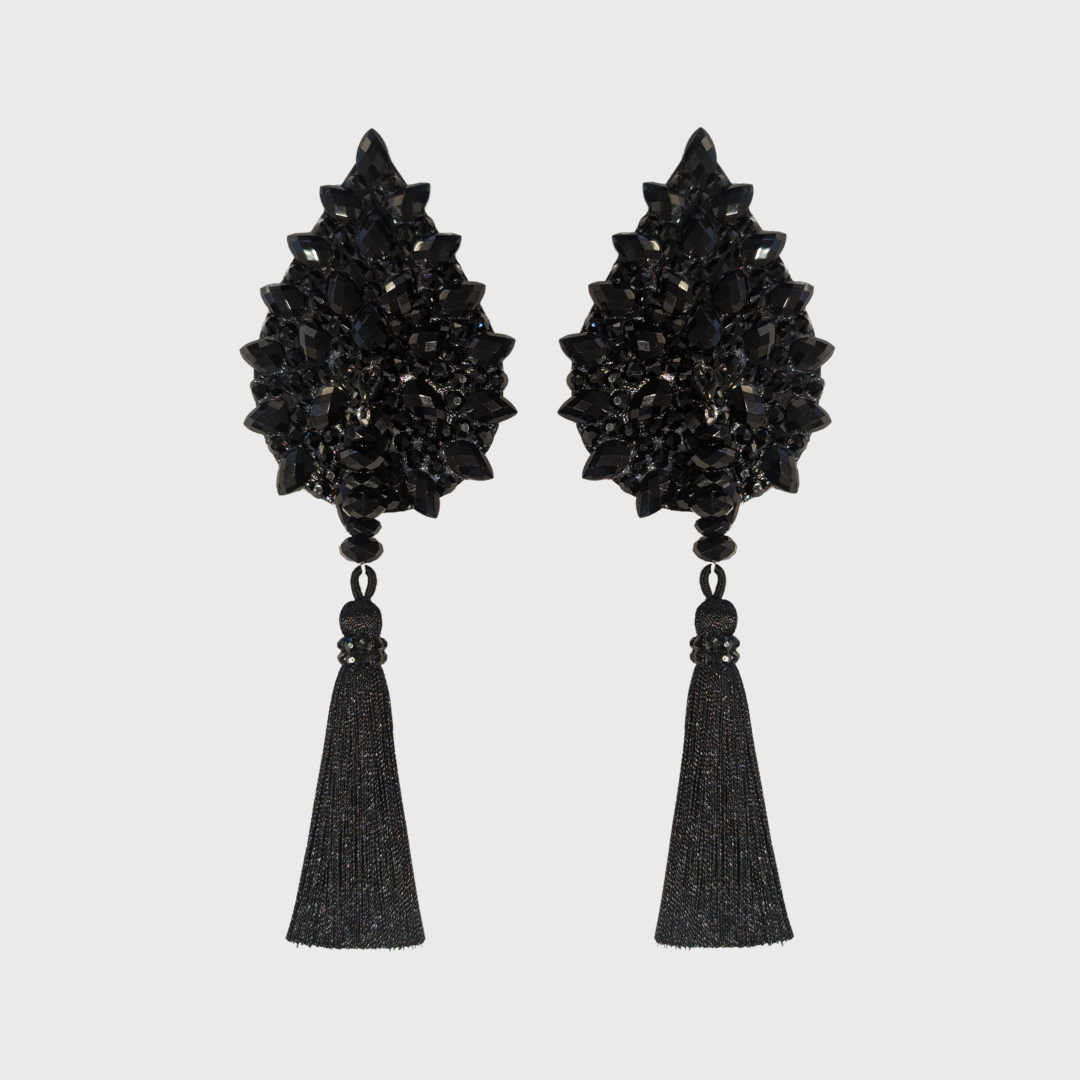 Pear Black Teardrop Pasties with Tassels 6.0cm