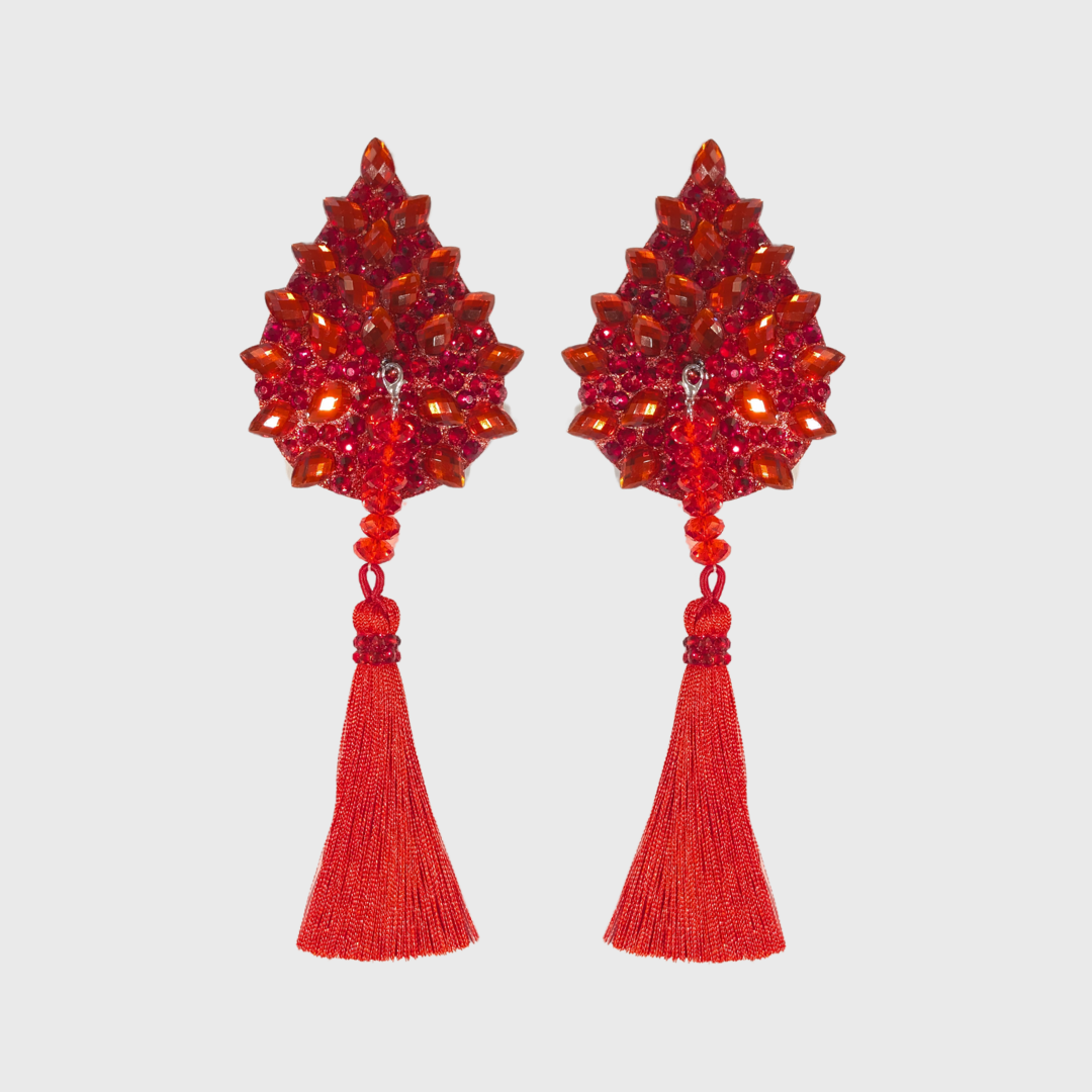 Pear Red Teardrop Pasties with Tassels 6.0cm