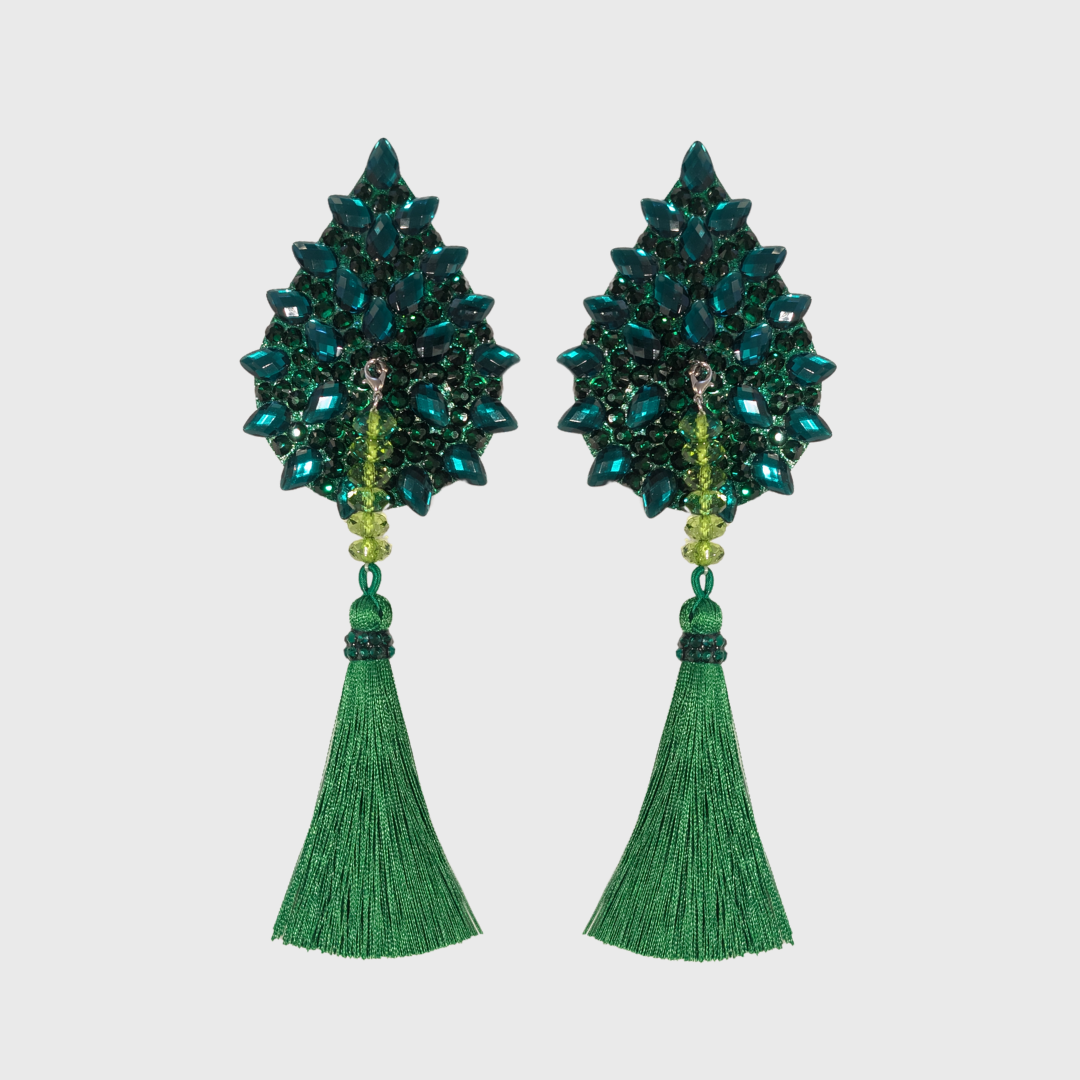 Pear Emerald Teardrop Pasties with Tassels 6.0cm